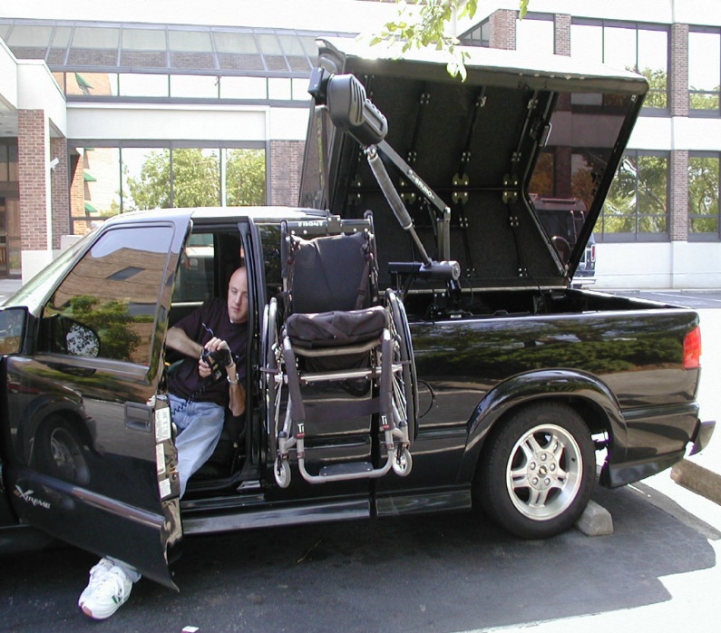 Photo shows a wheelchair lift for a pickup truck. Photo courtesy of Shepherd Center.