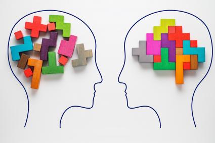 Illustration of two heads with puzzle blocks in brain spaces